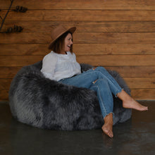 Load image into Gallery viewer, charcoal sheepskin beanbag
