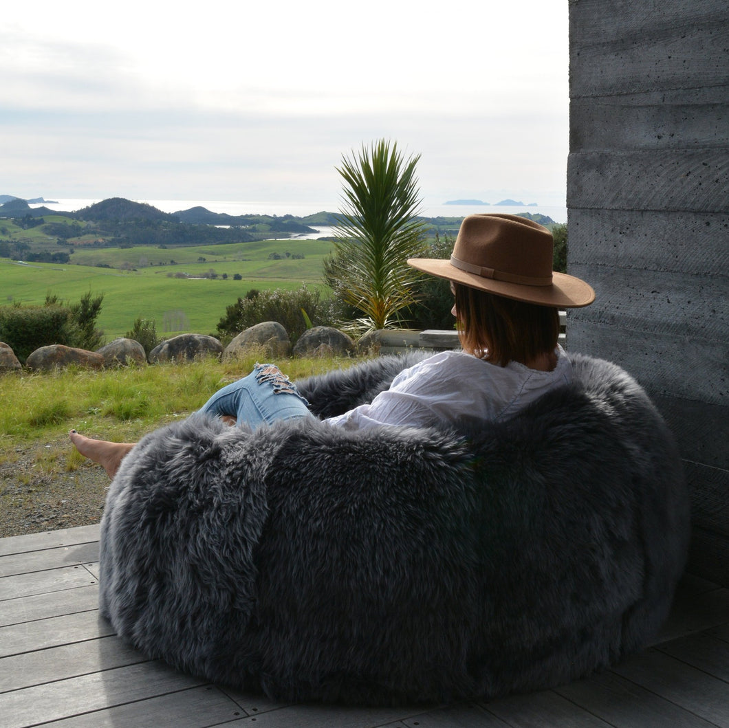 charcoal sheepskin beanbag